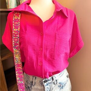 Zenana Outfitters Hot Pink Button-Down Shirt